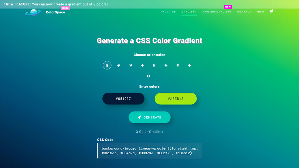 2 つの色からグラデーションを作る CSS Gradient Color Generator
